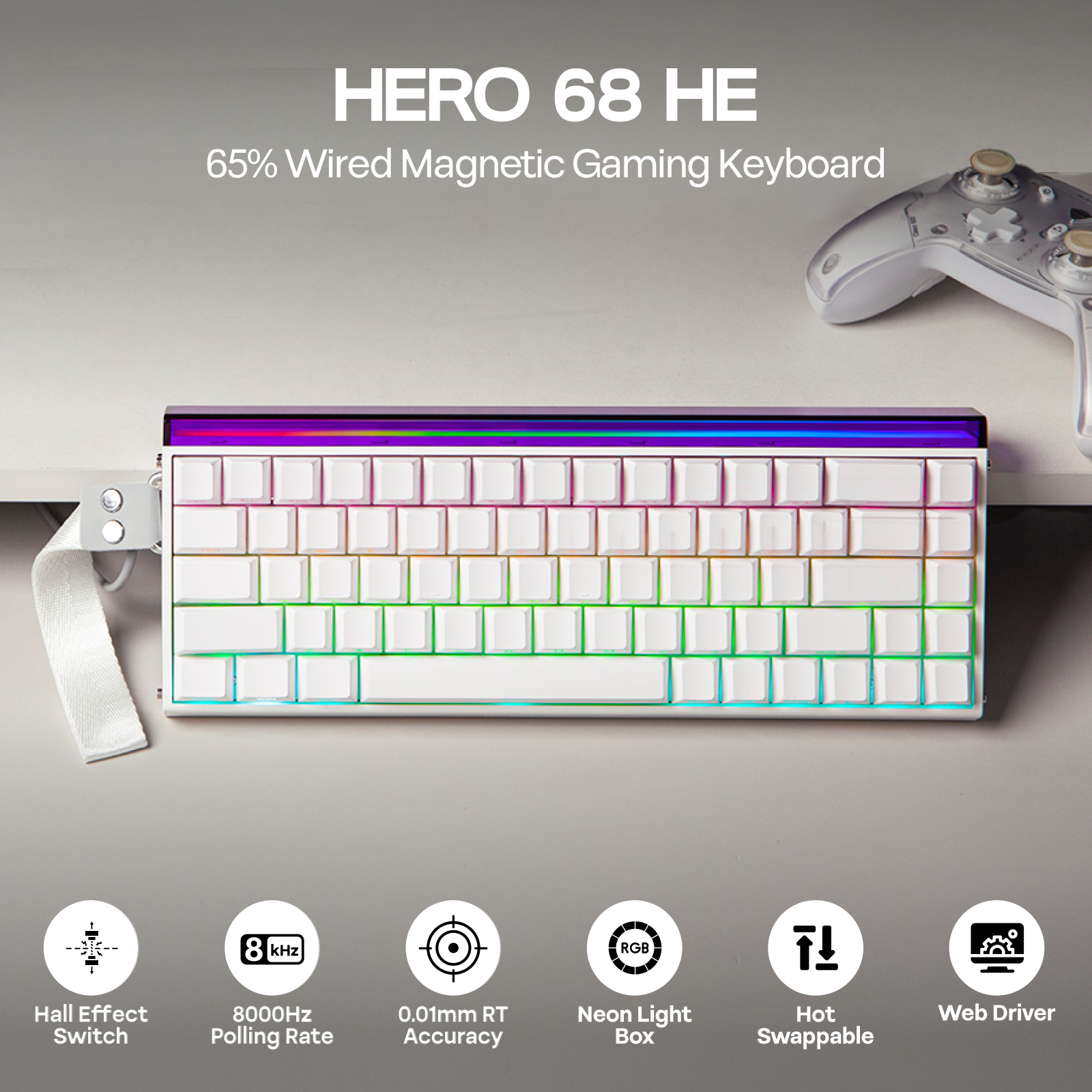 AULA Hero68 HE פריסת ANSI QWERTY 65% חוטי מגנטי