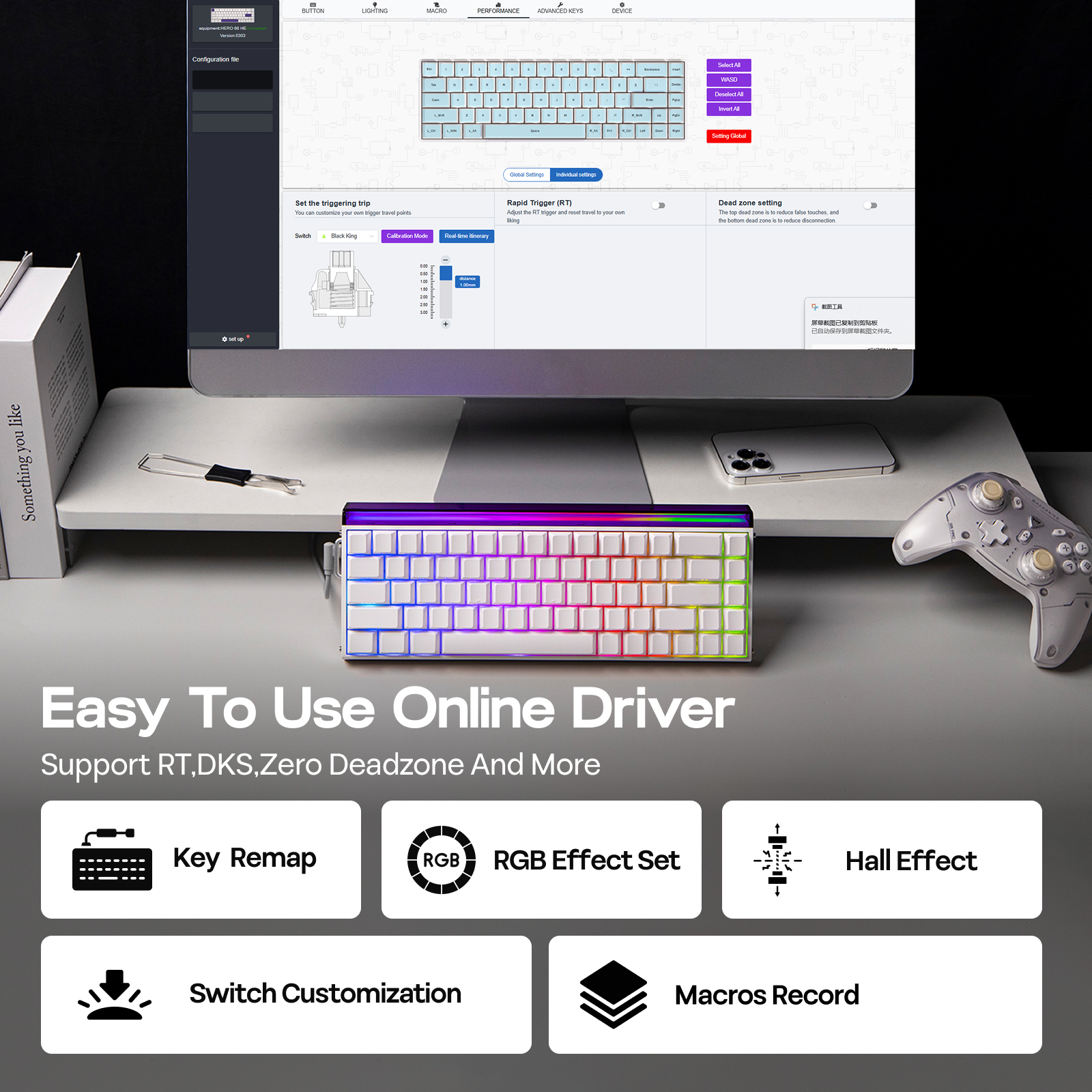 AULA Hero68 HE פריסת ANSI QWERTY 65% חוטי מגנטי