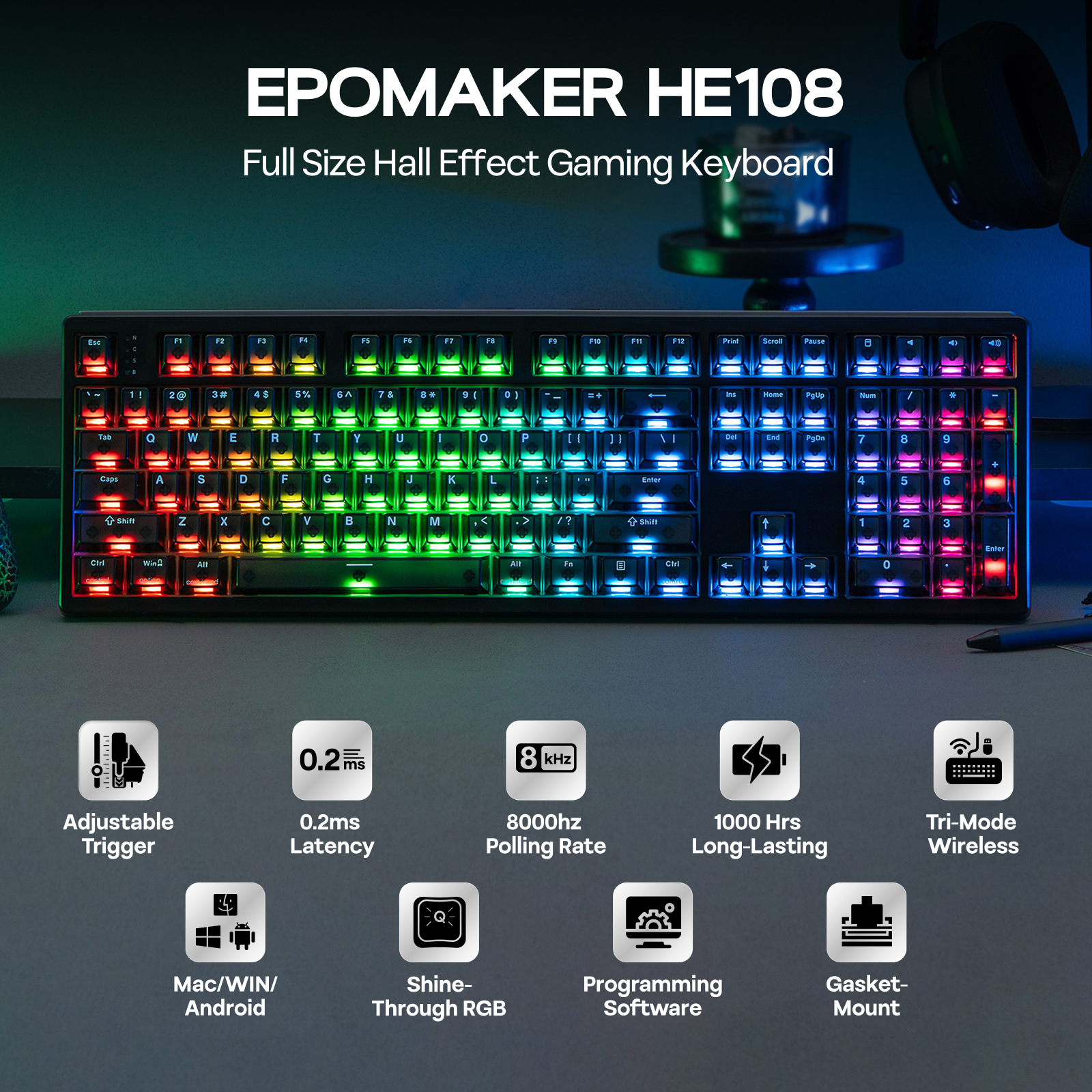 EPOMAKER HE108 Full Sized ANSI US Layout