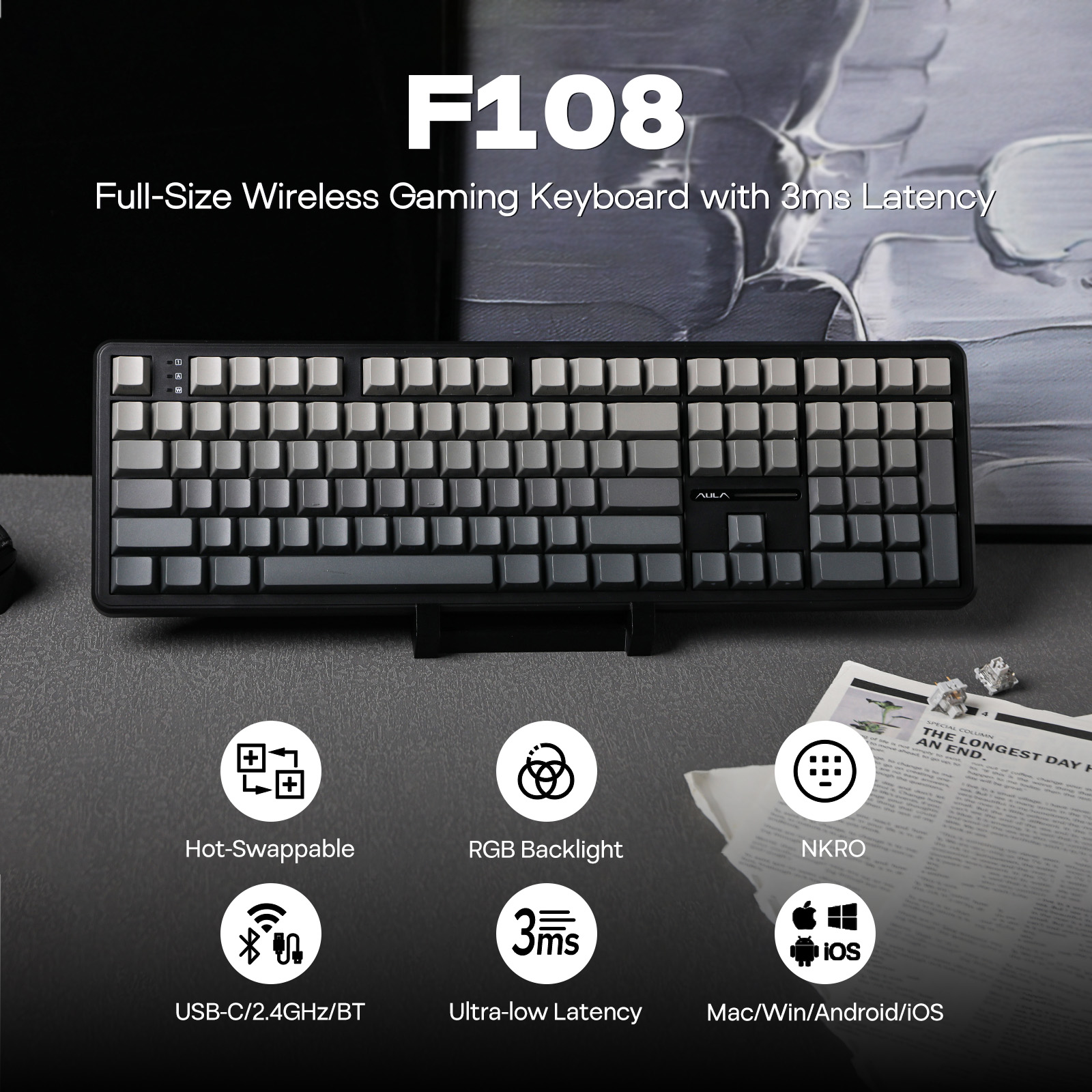 EPOMAKER x AULA F108 পূর্ণ আকার ১০০% ANSI লেআউট